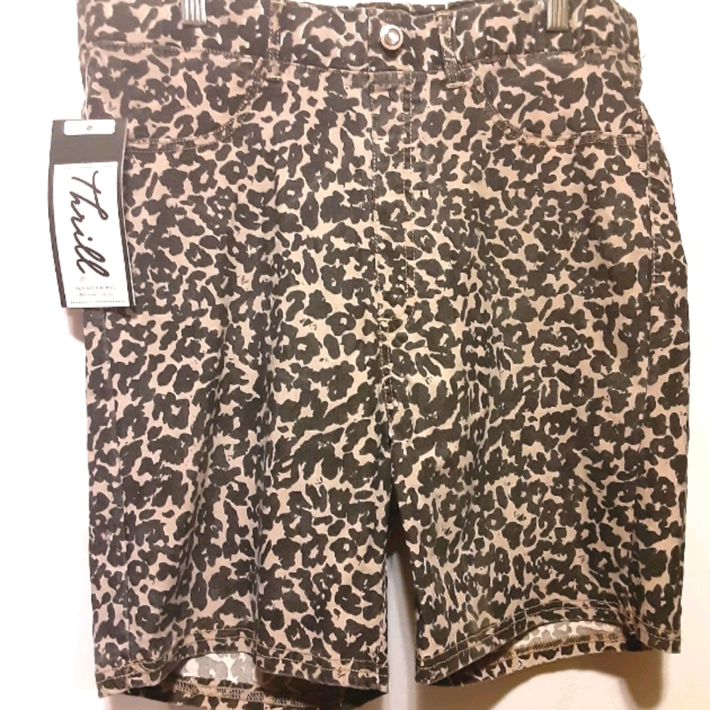 Leopard Print Denim Shorts - 1X